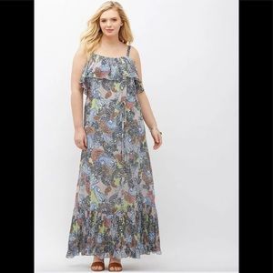 EUC Lane Bryant Paisley Pleated Ruffle Maxi Dress